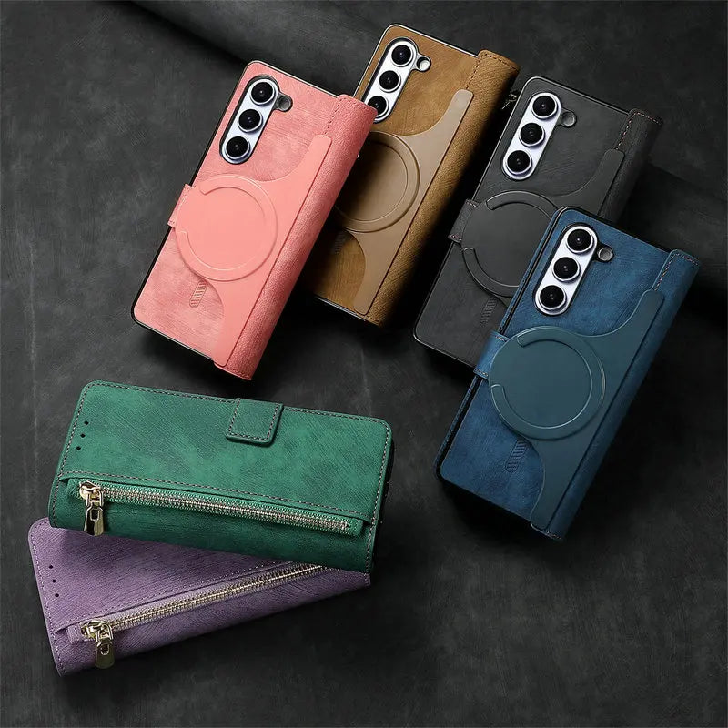 2-in-1 Magnetic RFID Zipper Leather Case for Samsung Galaxy Z Fold 6