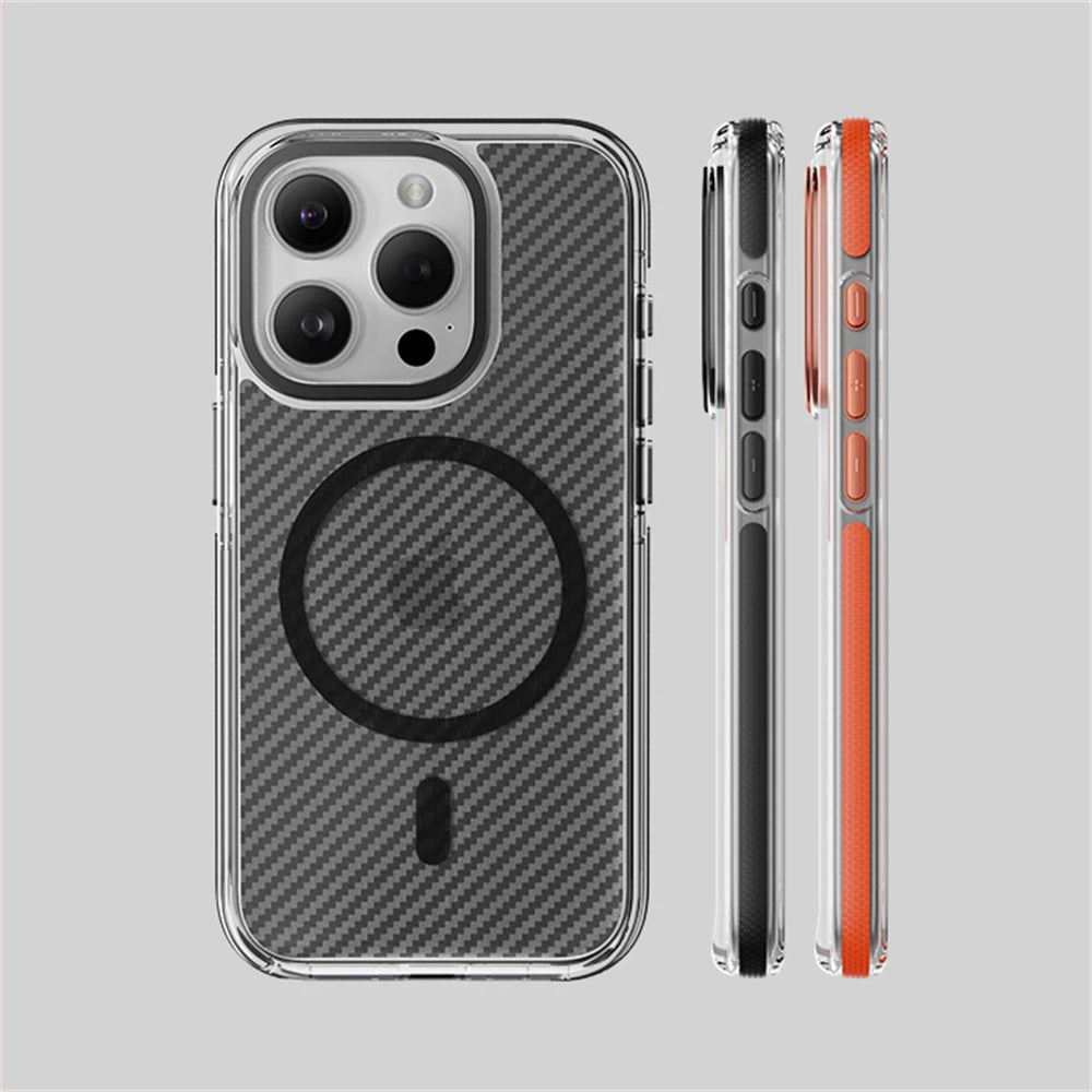 Carbon Fiber Pattern Anti-Slip Bumper Shockproof MagSafe Case for iPhone 14 Series