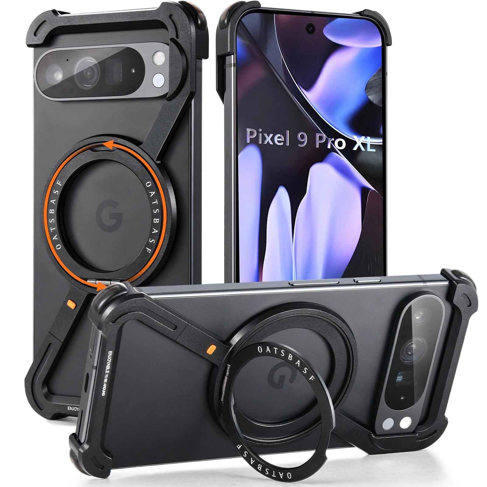 Shockproof Z-Shape Aluminium Phone Case with Magnetic Ring for Google Pixel 9 Series