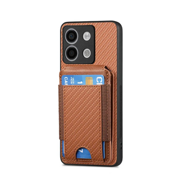 Vertical Carbon Fiber Wallet Case with Card Slot and Magnetic Stand for Xiaomi Redmi Note 13 Series