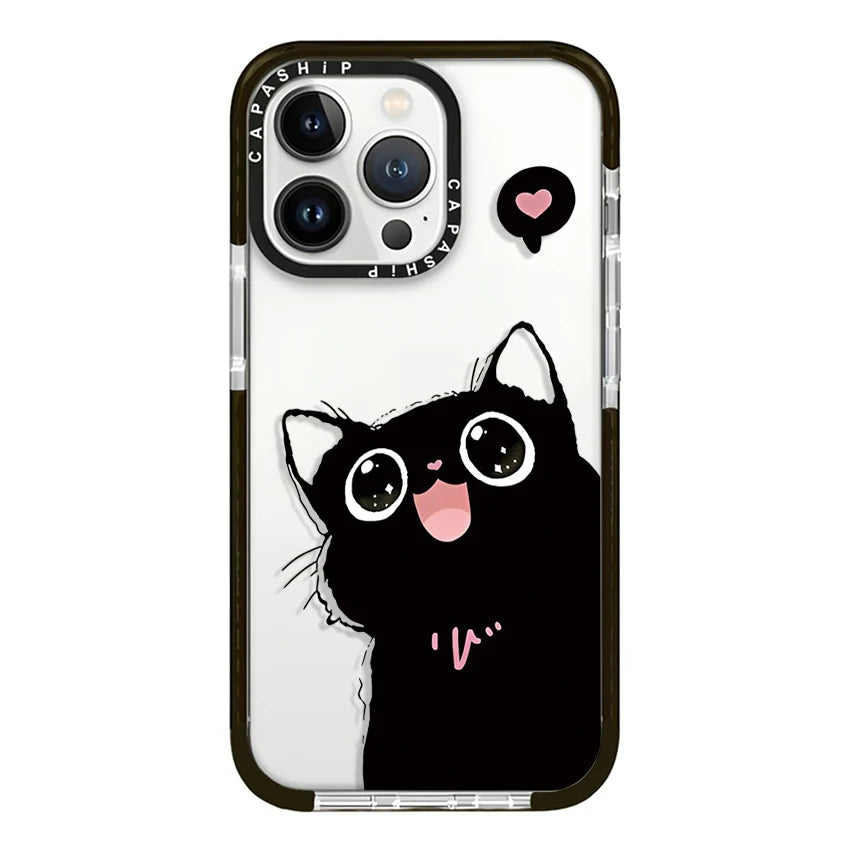 Fashion Cartoon Black Cat Soft TPU Shockproof Case for iPhone 16 Series