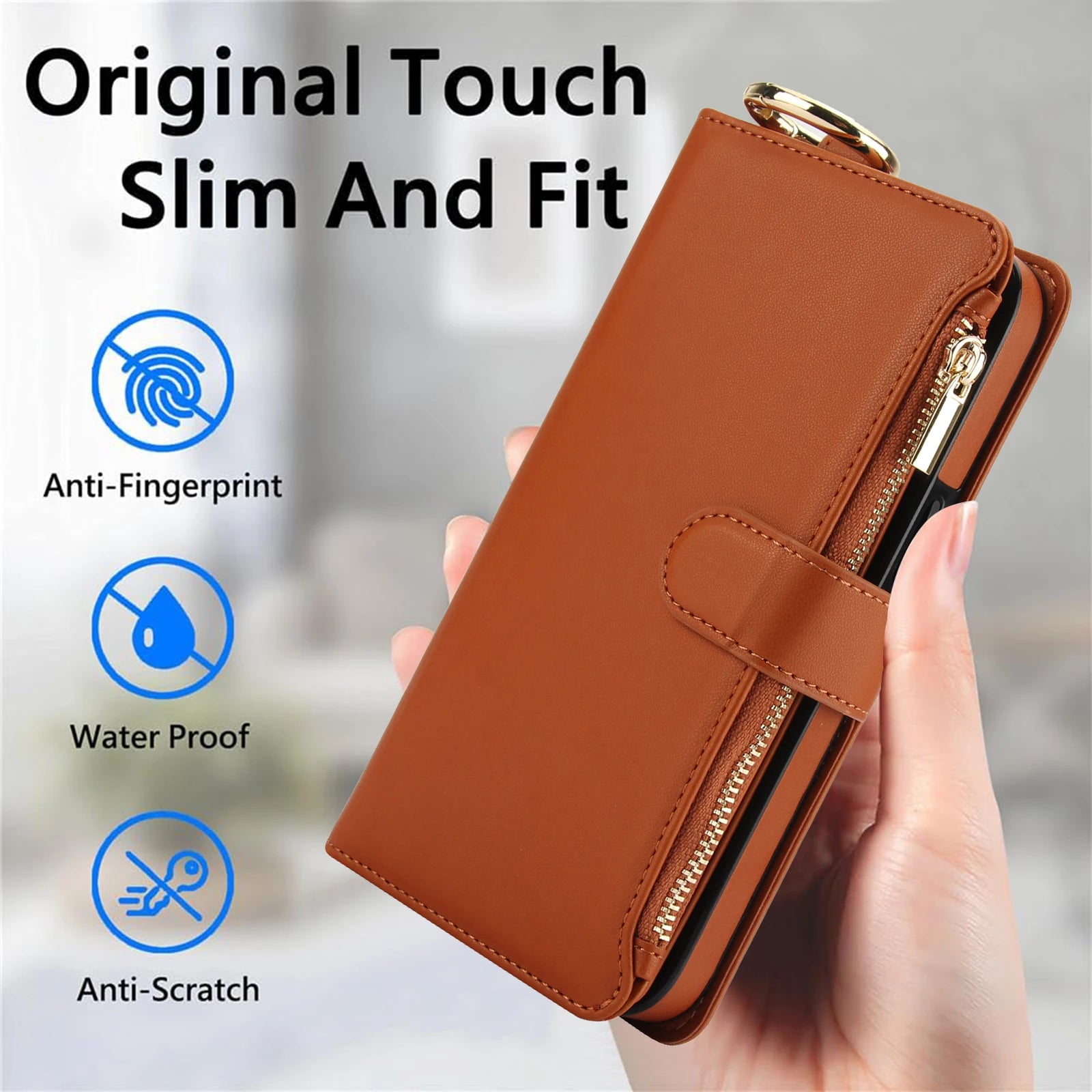 Crossbody Ring Holder Zipper Cards Slot Wallet Leather Case For Samsung Galaxy S24 Series