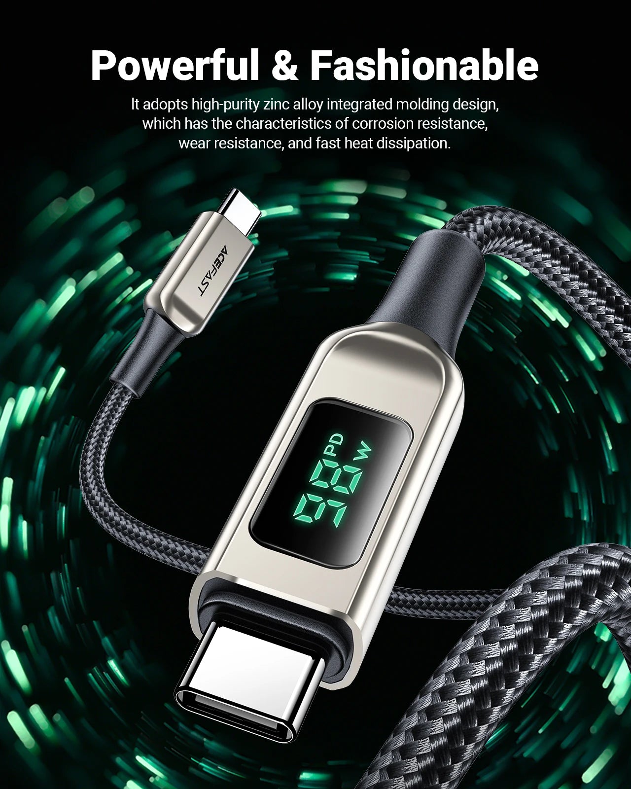 ACEFAST 100W USB-C to USB-C Fast Charging Cable with LED Display