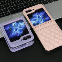 Diamond Hinge Luxury Leather Wallet Case with Vertical Card Slot & Hand Strap for Samsung Galaxy Z Flip 6