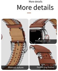 Hand-Sewn Leather Chain Bracelet for Apple Watch