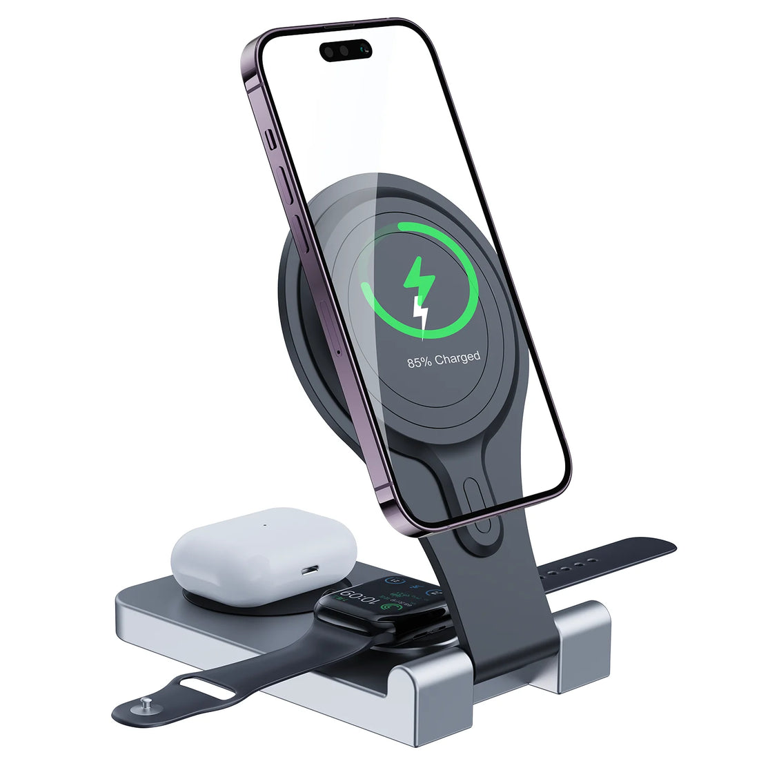 SKAI 15W 3-in-1 Magnetic Wireless Charger Stand for iPhone, Apple Watch, and AirPods