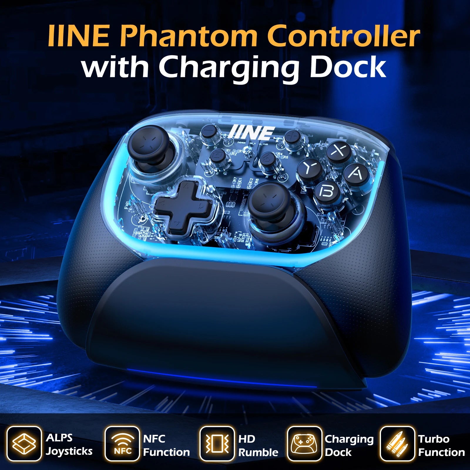 IINE Phantom Wireless Game Controller with Charging Dock