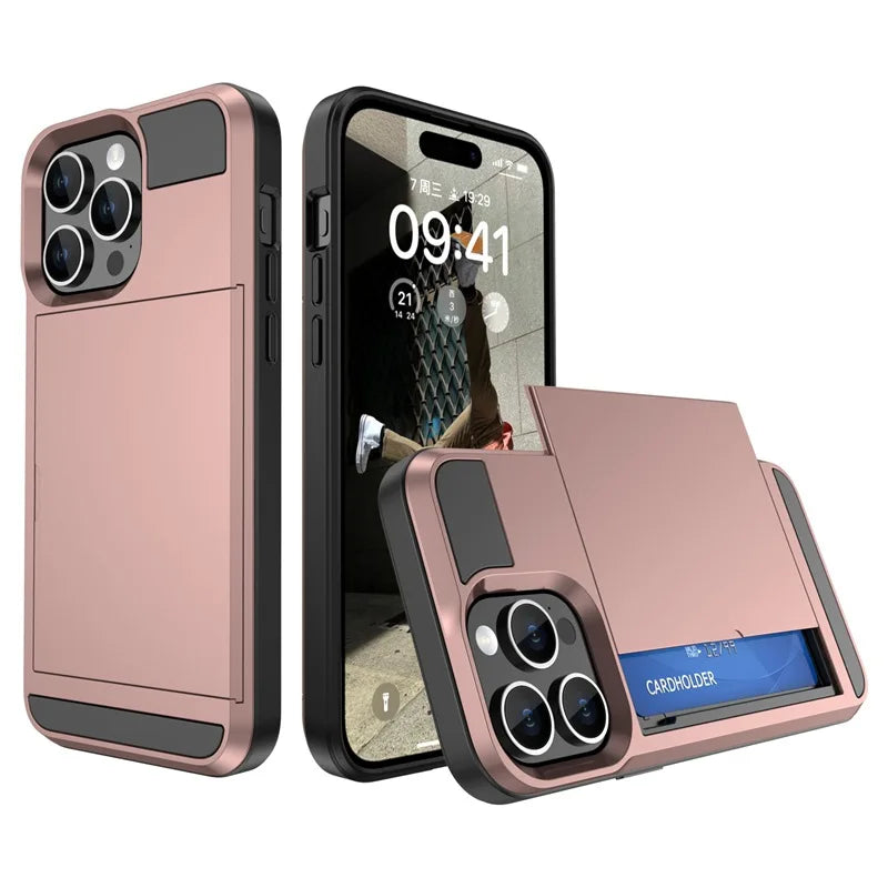 iPhone 15 Series Dual Layer Case with Sliding Card Holder