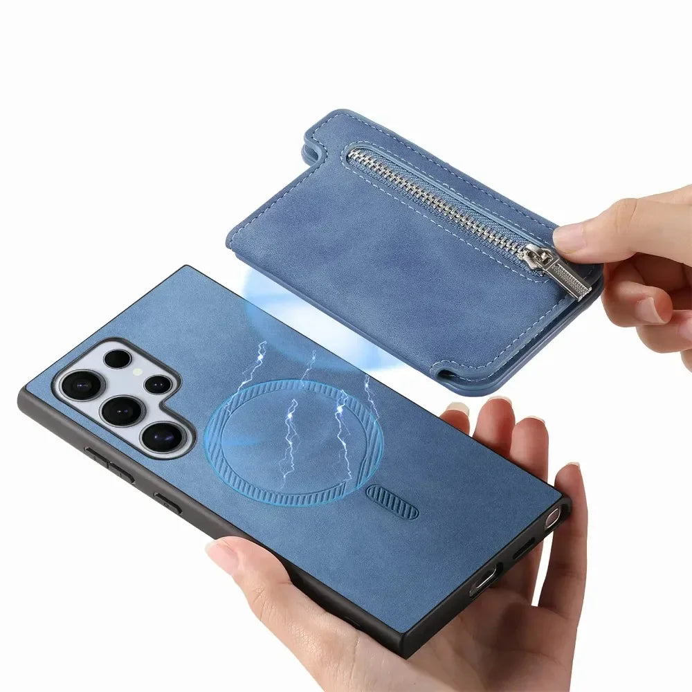 2-in-1 Magnetic Zipper Wallet Case with Card Slots for Samsung Galaxy S24