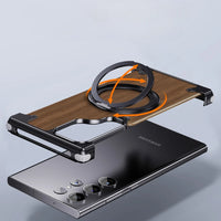 Wooden Magnetic Protective Phone Case with Ring for Samsung Galaxy S24 Ultra