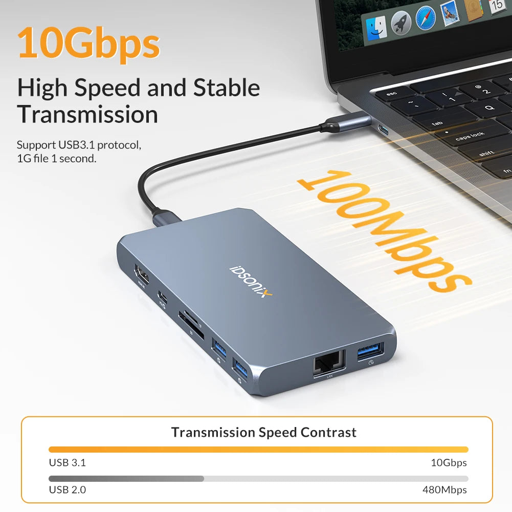 IDSONIX 10-in-1 Docking Station with M.2 NVMe Enclosure