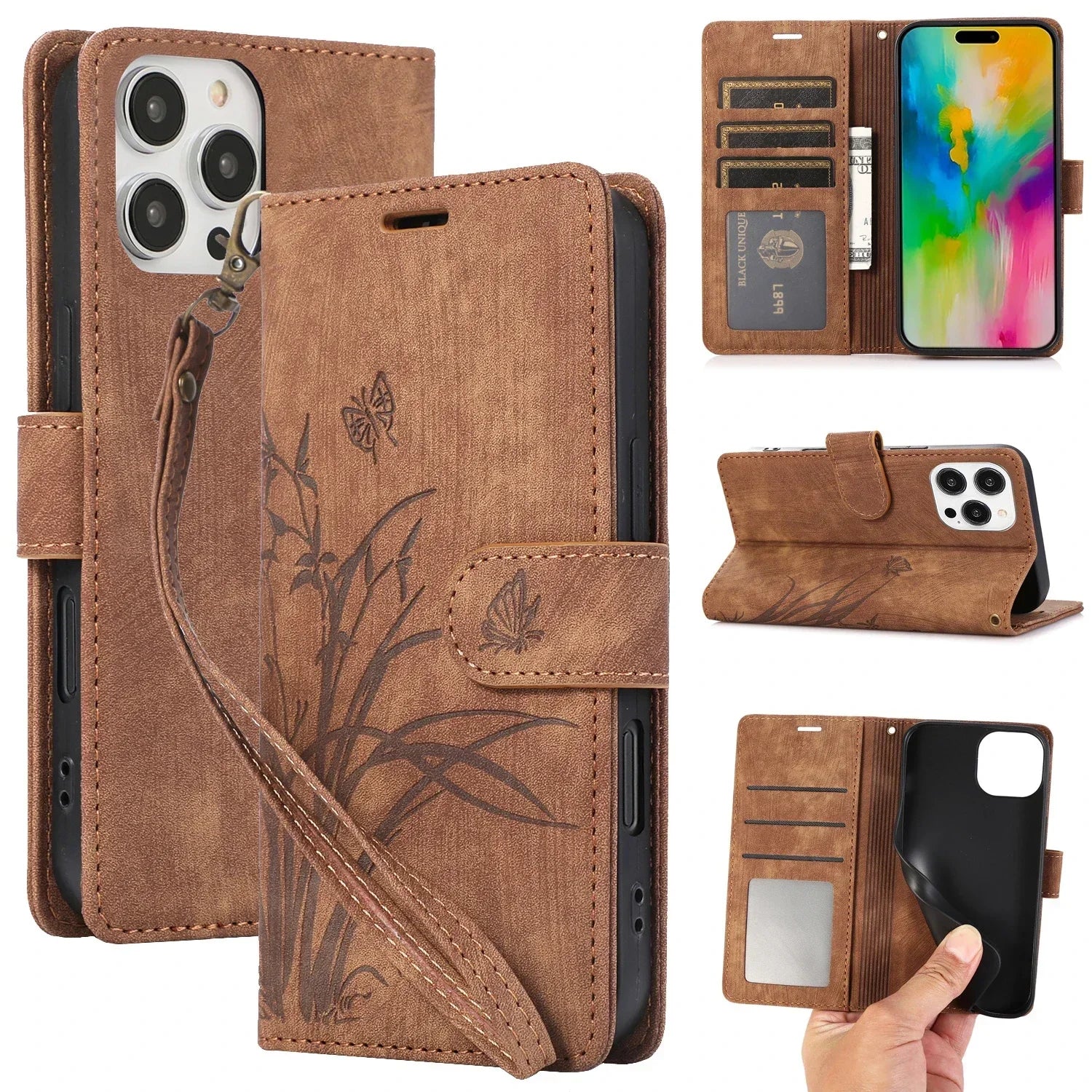 Crossbody Lanyard Wallet Case with Card Holder and Kickstand for iPhone 16 Series