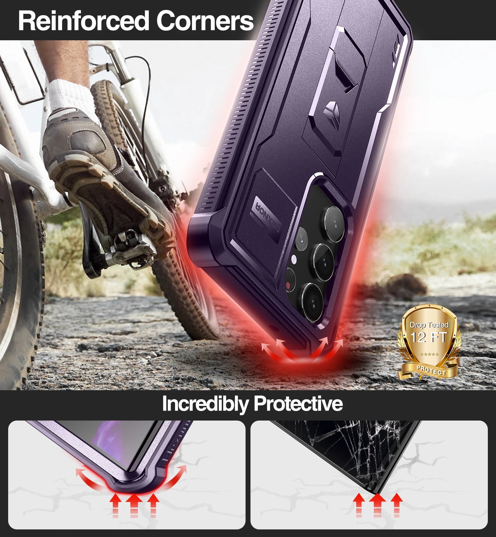 Full Body Heavy Duty Military Grade Protection Case with Built-in Screen Protector and Kickstand for Samsung Galaxy S23 Ultra