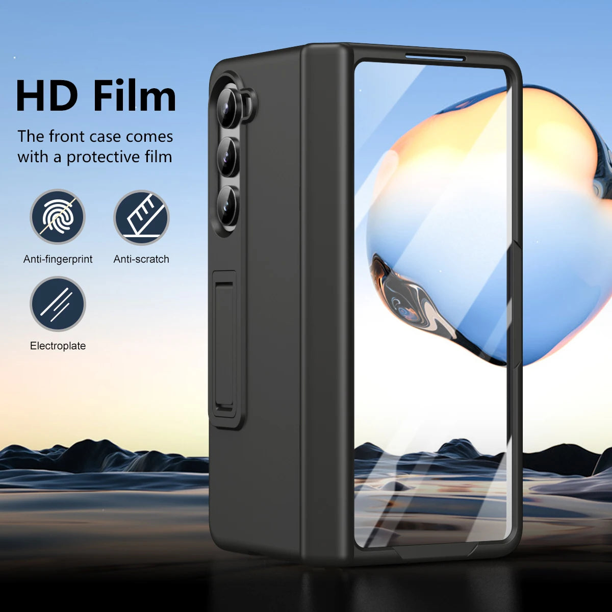 Shockproof PC Skin Feel Folding Hinge Case with Front Protective Film for Samsung Galaxy Z Fold 5