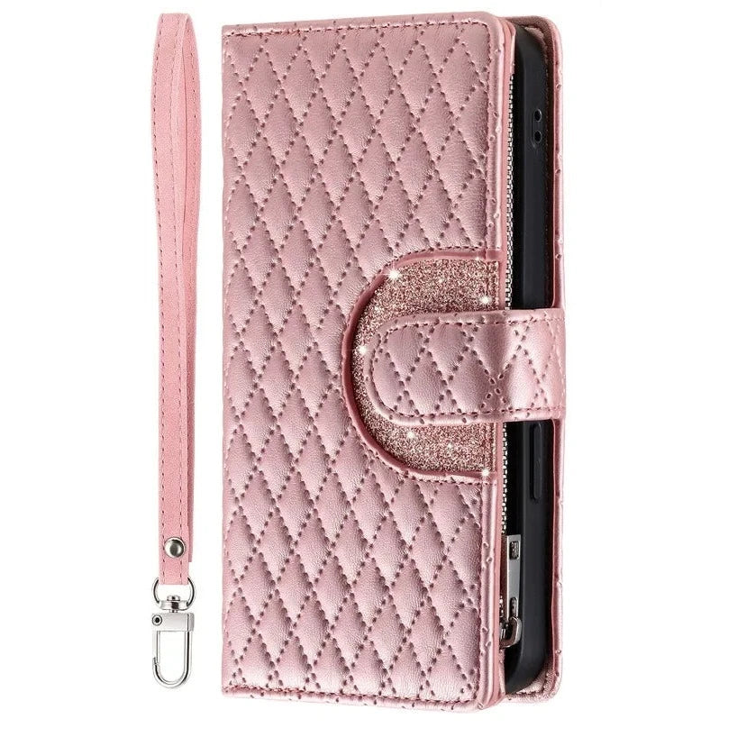 Zipper Wallet Flip Leather Phone Case with Long Lanyard for Samsung Galaxy S24 Series