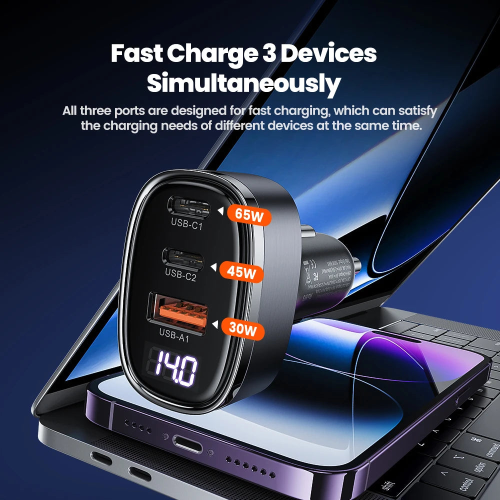 Toocki 140W USB-A + Dual Type-C PD Car Charger