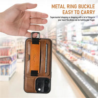 Shockproof Leather Case with Wrist Strap for iPhone 16 Series