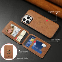 2-in-1 Leather Wallet Case with Detachable Vertical Card Slot and Ring Holder for iPhone 15 Series