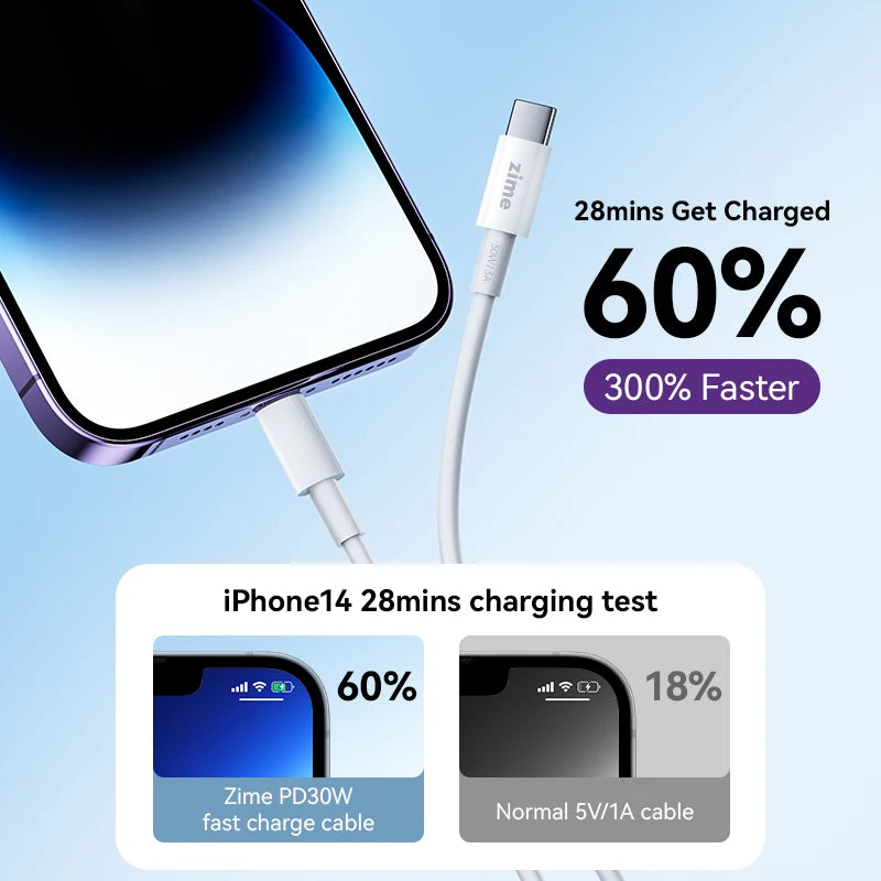 Zime PD 30W USB-C to Lightning usb Fast Charging Cable