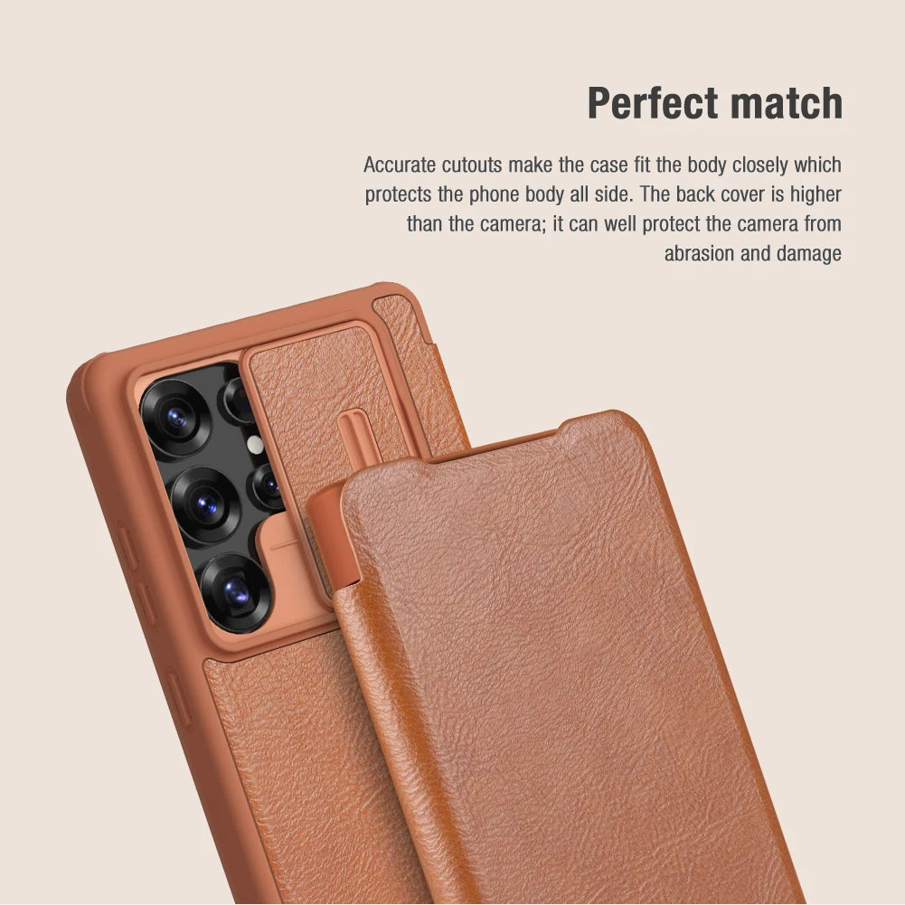 Premium Leather Flip Case with Sliding Camera Protection for Samsung Galaxy S25 Series