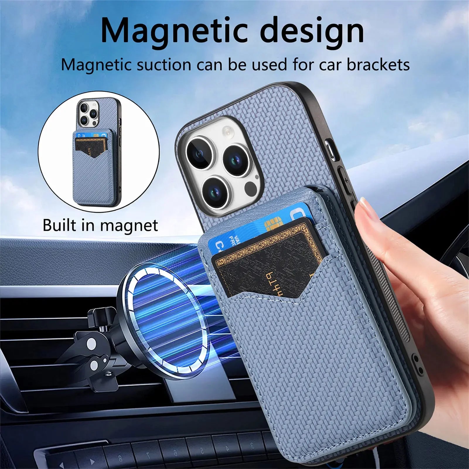 2-in-1 Detachable Carbon Fiber Wallet Case with Card Slots for iPhone 16 Series