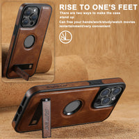 Luxury Stand Leather Wireless Charging Case for iPhone 15 Series