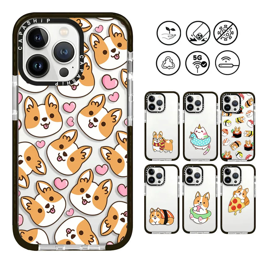 Cute Cartoon Corgi Dessert Soft TPU Shockproof Case for iPhone 16 Series