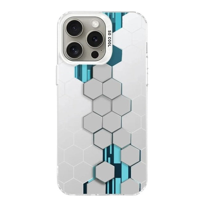 iPhone 15 Series Fashion White Honeycomb Building Block IMD Silicone Phone Case