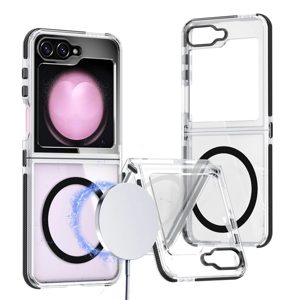 Premium Transparent Magnetic Case with Anti-Skid Bumper for Samsung Galaxy Z Flip 6