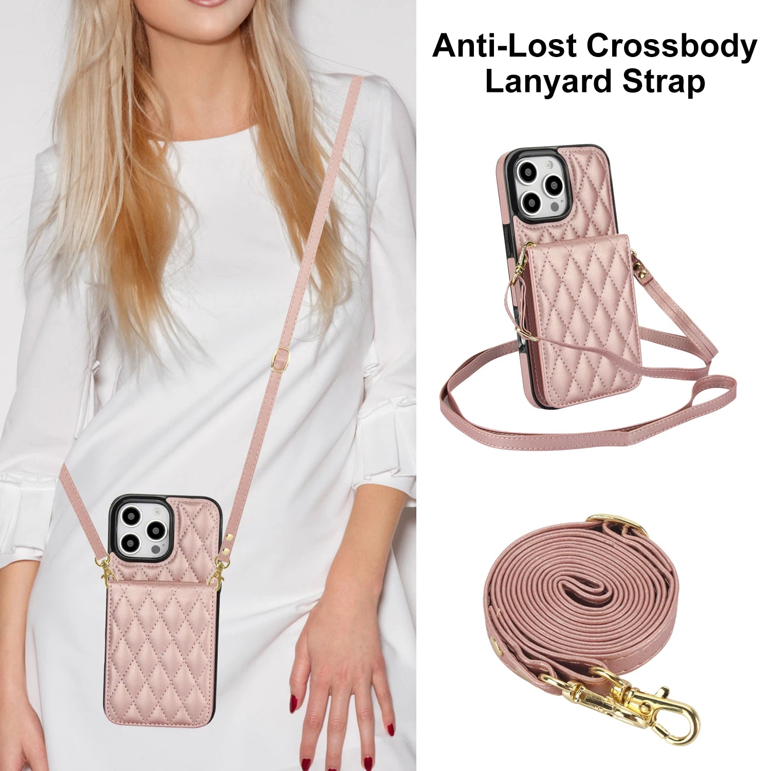 Crossbody Lanyard Wallet Case with Card Holder and Kickstand for iPhone 16 Series