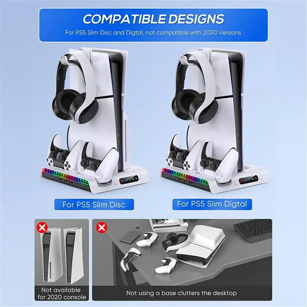 RGB Charging Dock with Cooling Fan for PlayStation 5 Slim