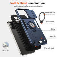 Shockproof Rotating Stand Phone Case with Lens Sliding Window for iPhone 15 Series