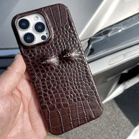 Vintage Genuine Leather Eye-Design Phone Case for iPhone 16 Series