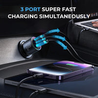 JOYROOM 120W 3-Port Car Charger - USB-C PD 100W & QC 4.0, Super Fast Charging