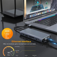 USB-C Hub: RJ45, 4K HDMI, VGA, SD/TF, USB 3.0/2.0, PD Dock for MacBook/iPad/Samsung/Xiaomi