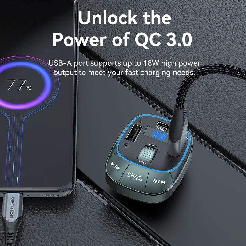 Vention FM Transmitter and Quick Charge Car Charger