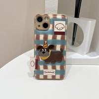 Lovely Embroidered Puppy Dog Leather Drum Bag Case for iPhone 16 Series