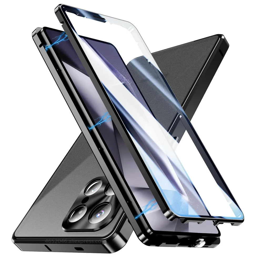 360 Protection Metal Magnetic Case with Glass for Samsung Galaxy S25 Ultra