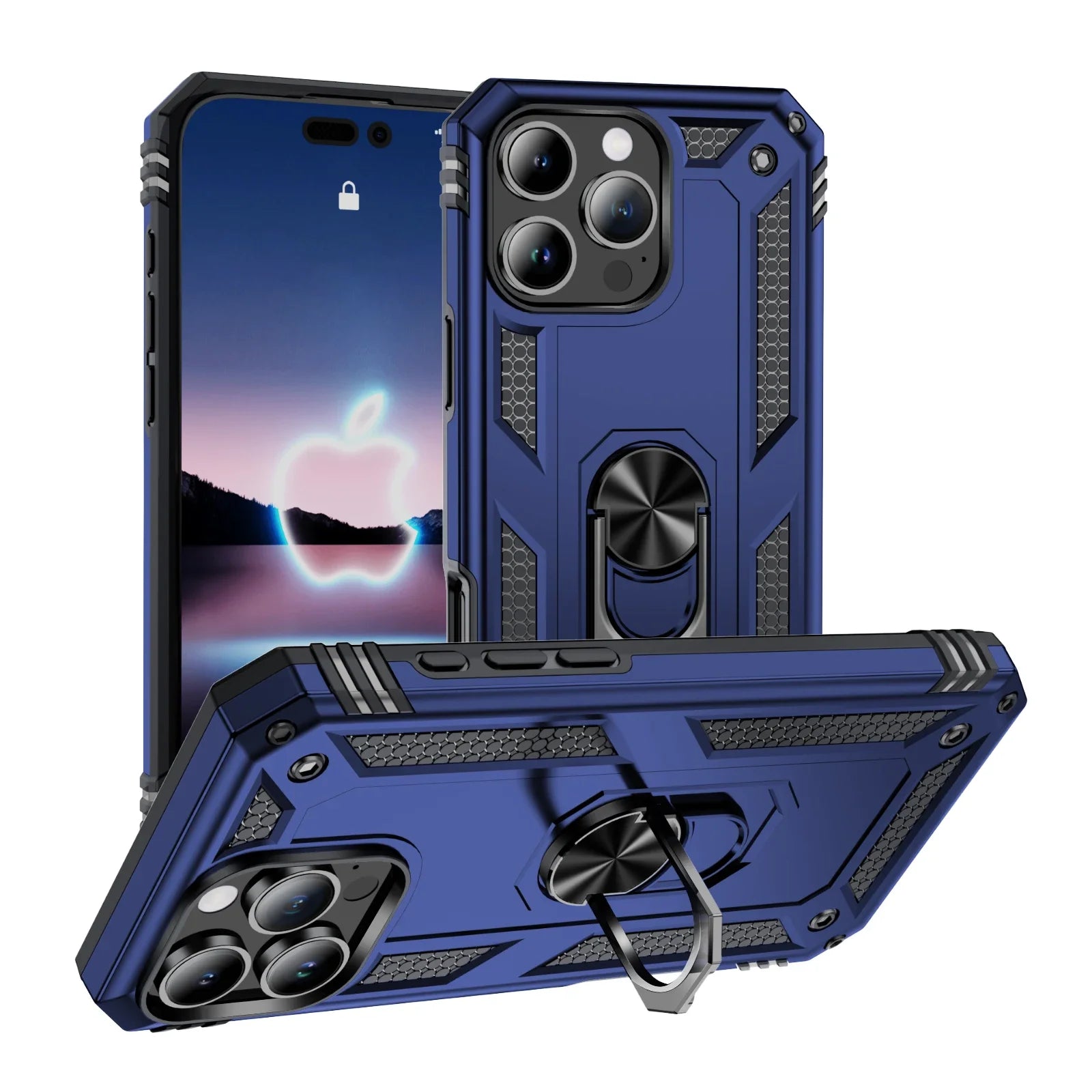 Rugged Armor Case with Metal Ring Holder for iPhone 16 Series