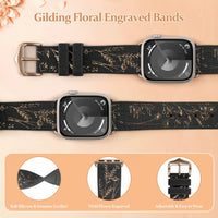 Glossy Floral Leather & Silicone Strap for Apple Watch - Elegant & Versatile