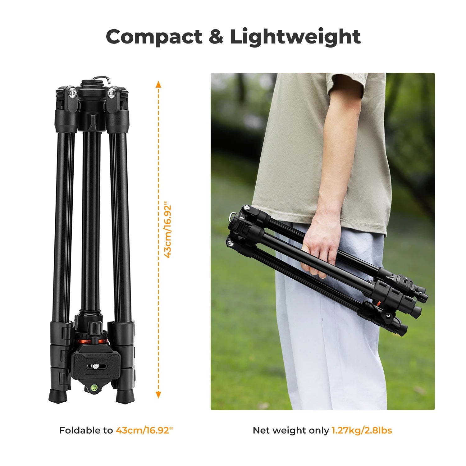 K&F Concept 178cm Camera Tripod with Cellphone Clip