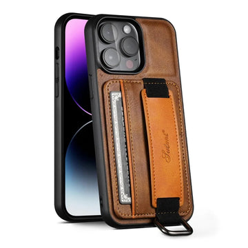 Shockproof Leather Case with Wrist Strap for iPhone 16 Series