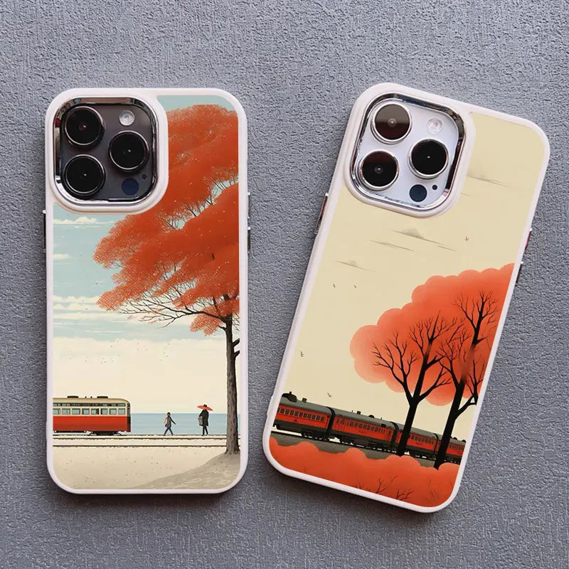 Autumn Sunset Scenery Silicone Phone Case for iPhone 15 Series