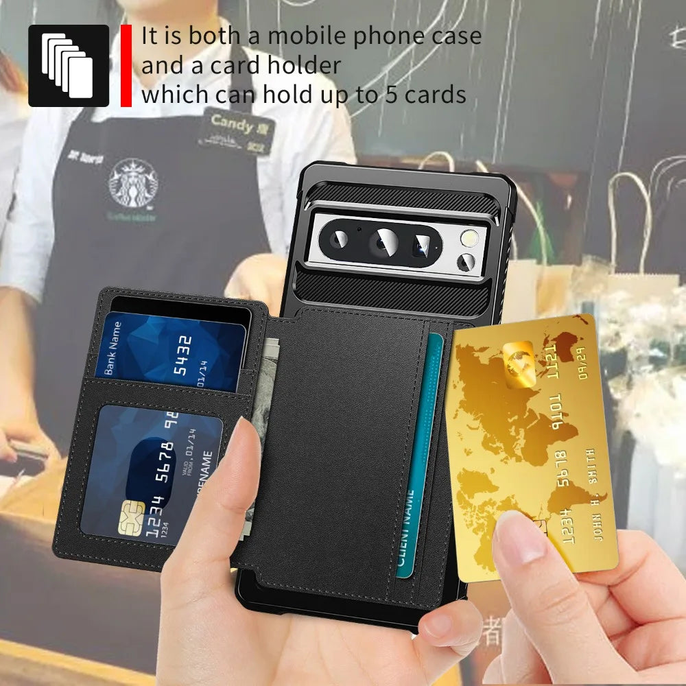 Wallet Case with Card Holder Slot and Magnetic Car Mount for Google Pixel 8 Series