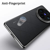 Grid Pattern PU Leather Case with Plating PC Camera Lens Protection for VIVO X100 Pro