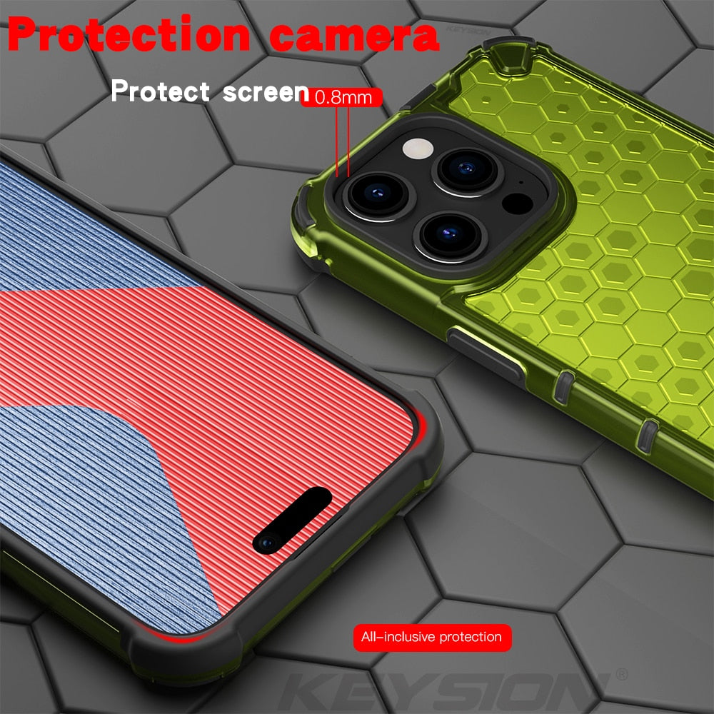 Shockproof Armor Silicone Honeycomb Phone Back Cover for iPhone 15 Series