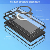 360° Full Metal Magnetic Snap Lock Case for Samsung Galaxy S24 with Front Tempered Glass