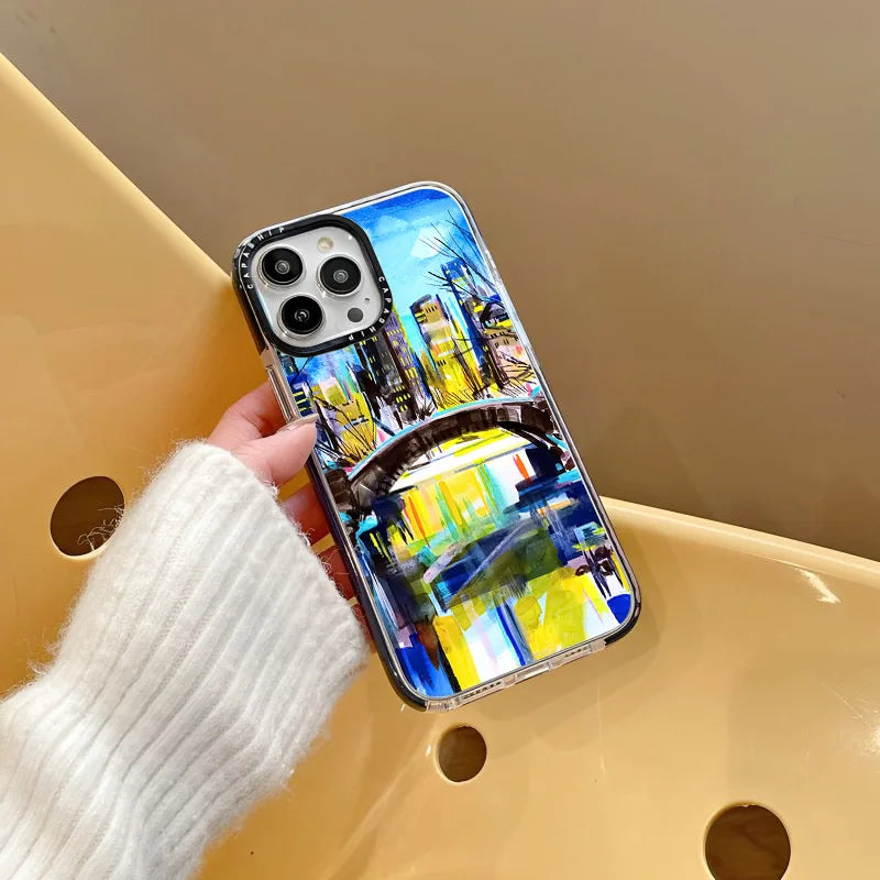 Oil Painting City Building Bridge Soft TPU Shockproof Back Case for iPhone 16 Series