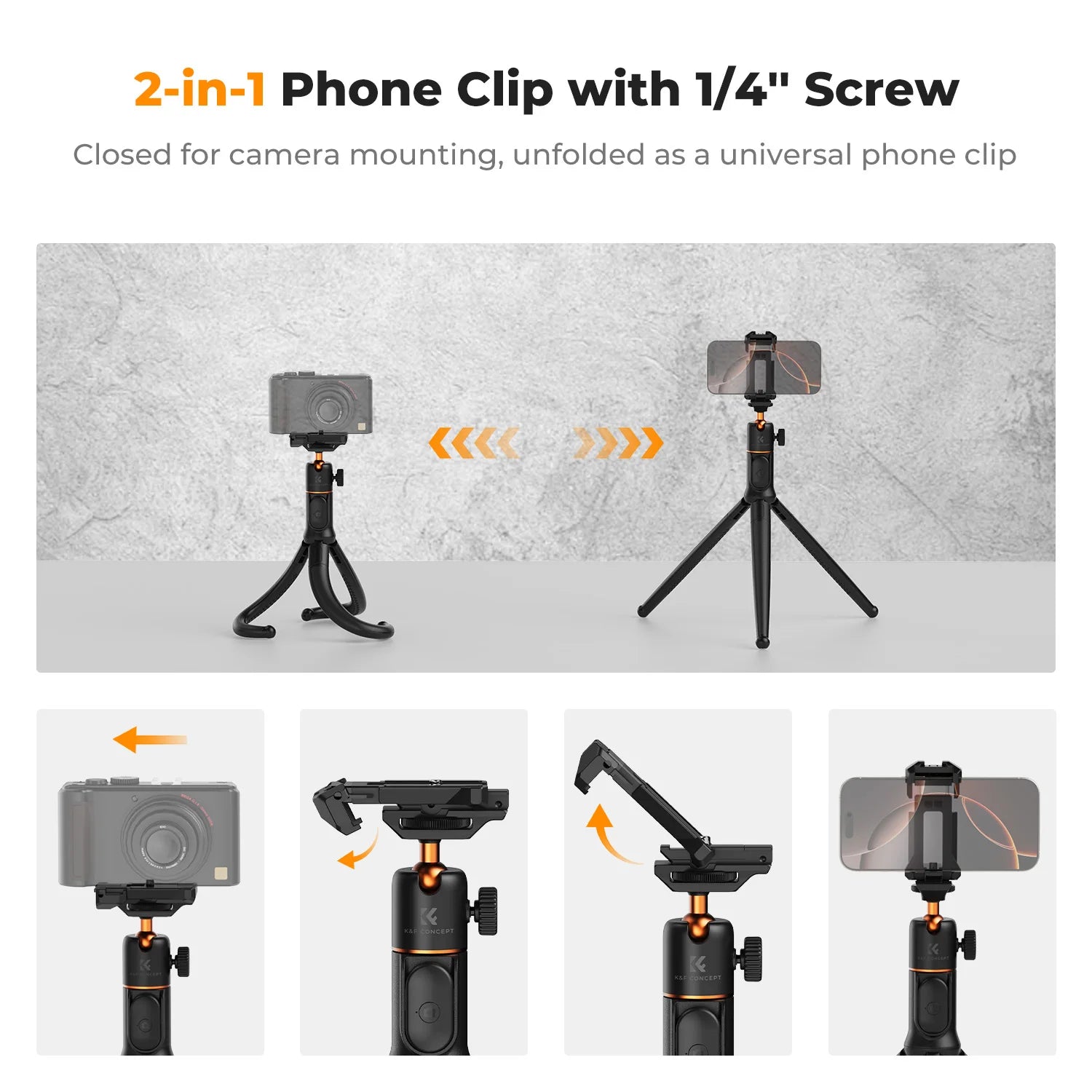 K&F Concept Extendable Flexible Camera Tripod with Bluetooth Remote Control