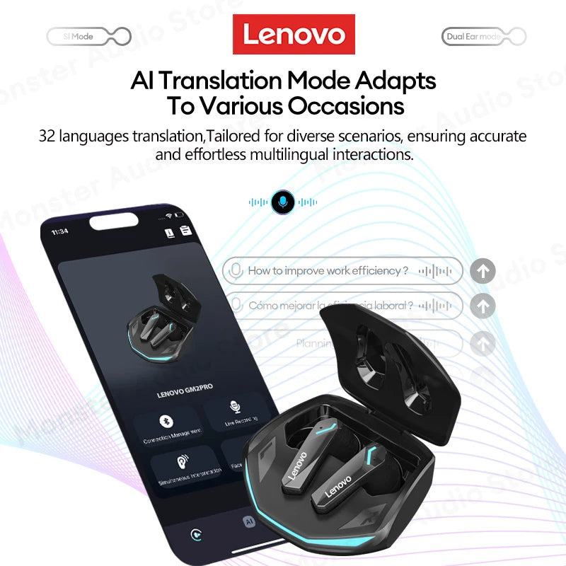 Lenovo GM2 Pro AI MAX Bluetooth 5.4 Gaming Earbuds